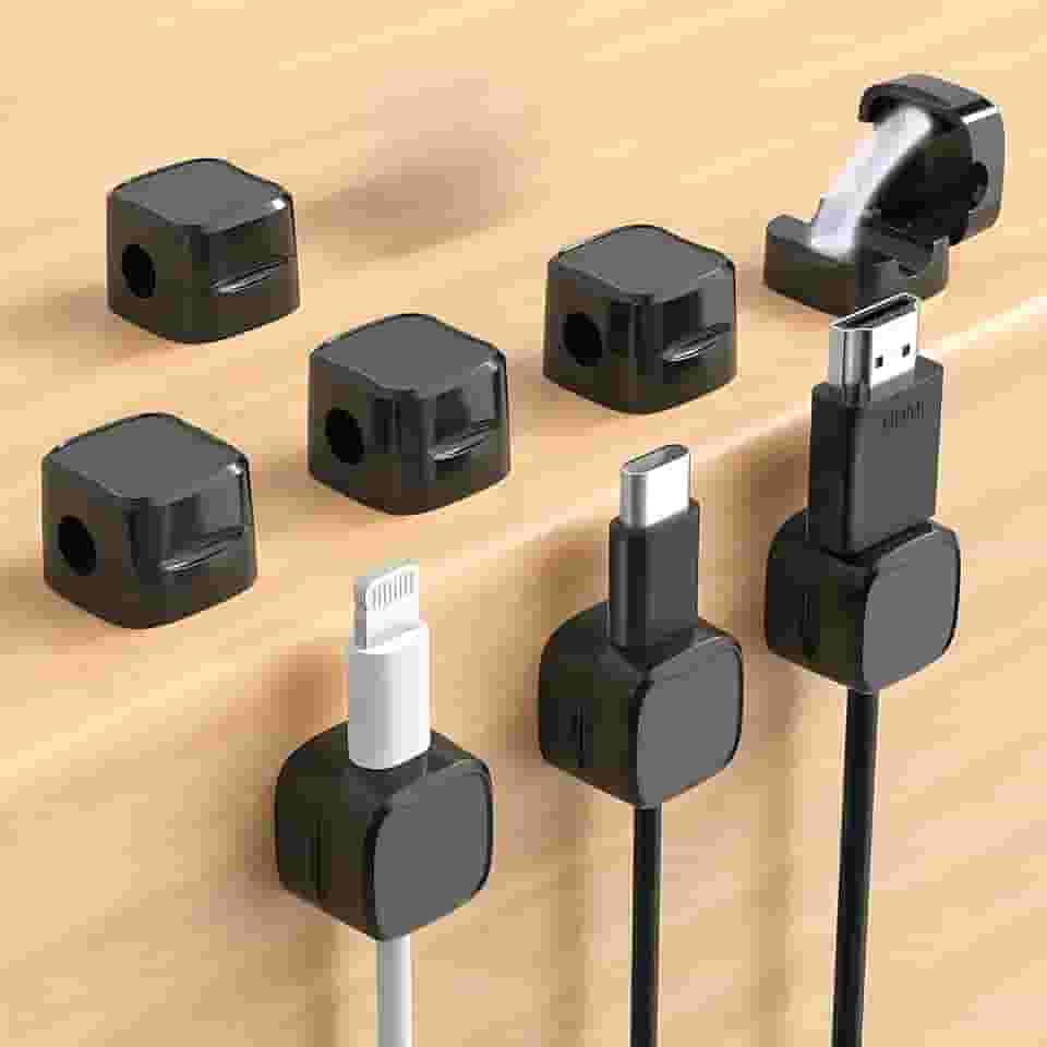 Organizador de Fios e Cabos com Imã Organizador de Mesa Organizador Escritorio Organizador Fios Mesa Gamer Organizador de Cabos e Fios Mesa Organizador Cabos Com Praticidade Kit Com 8 (Preto)