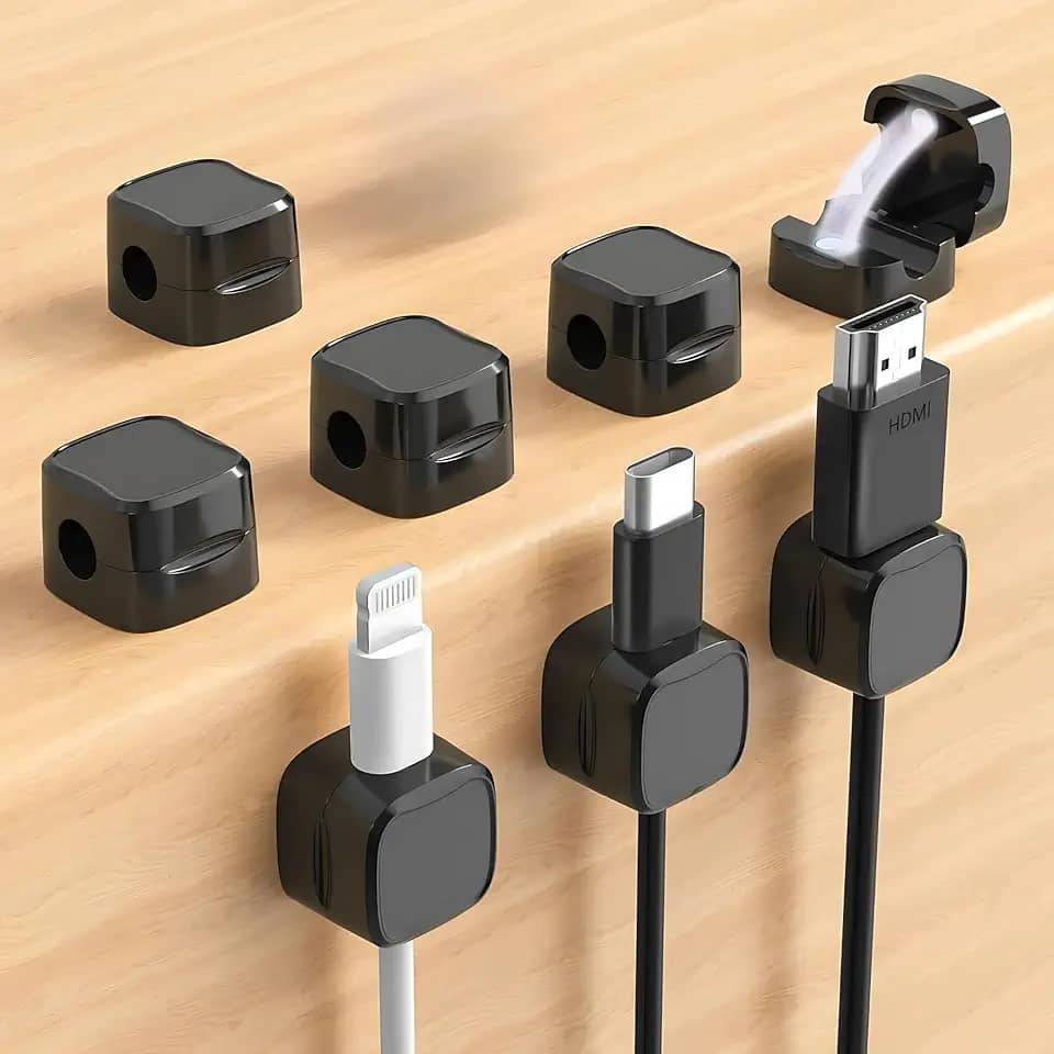 Organizador de Fios e Cabos com Imã Organizador de Mesa Organizador Escritorio Organizador Fios Mesa Gamer Organizador de Cabos e Fios Mesa Organizador Cabos Com Praticidade Kit Com 8 (Preto)