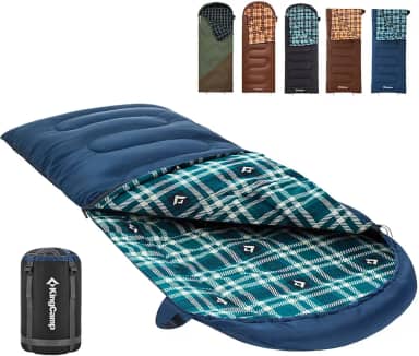 KingCamp Saco de dormir de flanela de algodão, sacos de dormir grandes e altos para adultos clima frio, zíper juntos para saco de dormir 2P para 4 estações, leve, resistente à água para mochila de