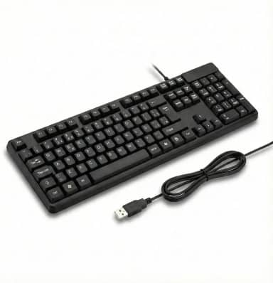 Teclado com Fio USB ABNT2 para PC e Notebook – Digitação Silenciosa, Conforto Ergonômico, Perfil Slim, Teclas Macias, Plug & Play, Alta Durabilidade, Ideal para Escritório, Estudos e Uso Diário