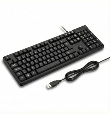 Teclado com Fio USB ABNT2 para PC e Notebook – Digitação Silenciosa, Conforto Ergonômico, Perfil Slim, Teclas Macias, Plug & Play, Alta Durabilidade, Ideal para Escritório, Estudos e Uso Diário