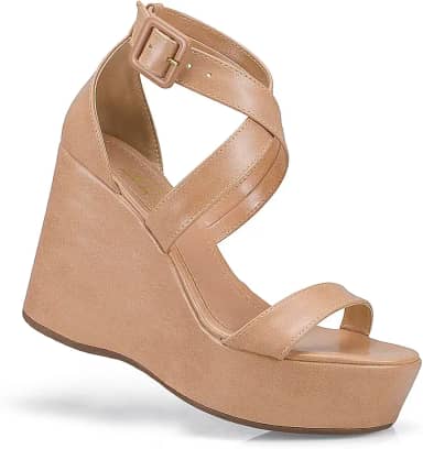 Sandália Feminina Lóris Salto Anabela Plataforma Fivela Elegante Confortável 20801