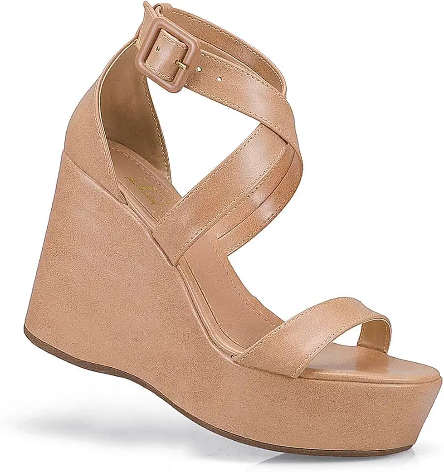 Sandália Feminina Lóris Salto Anabela Plataforma Fivela Elegante Confortável 20801