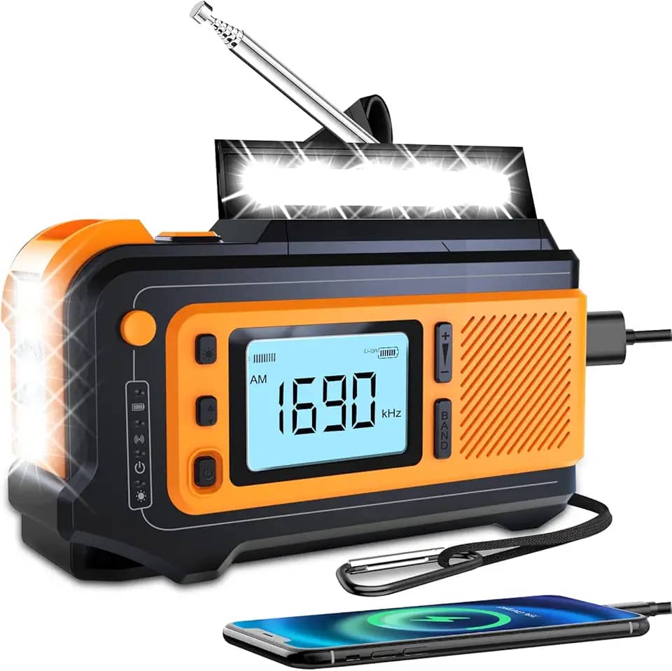 Rádio solar de emergência de 5000 mAh: manivela Missonchoo AM/FM/NOAA rádio de alerta 4 maneiras alimentado com lanterna | carregador de celular | Alarme SOS para sobrevivência, acampamento, casa ao