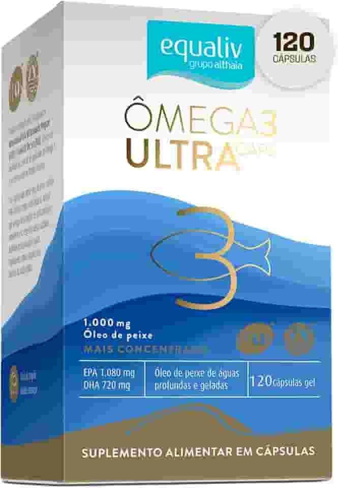EQUALIV - Ômega 3 Ultra Caps - Suplemento Alimentar Concentrado à Base de Óleo de Peixe - Rico em Vitamina E - Sem Glúten - 120 Cápsulas em Gel, 1000mg