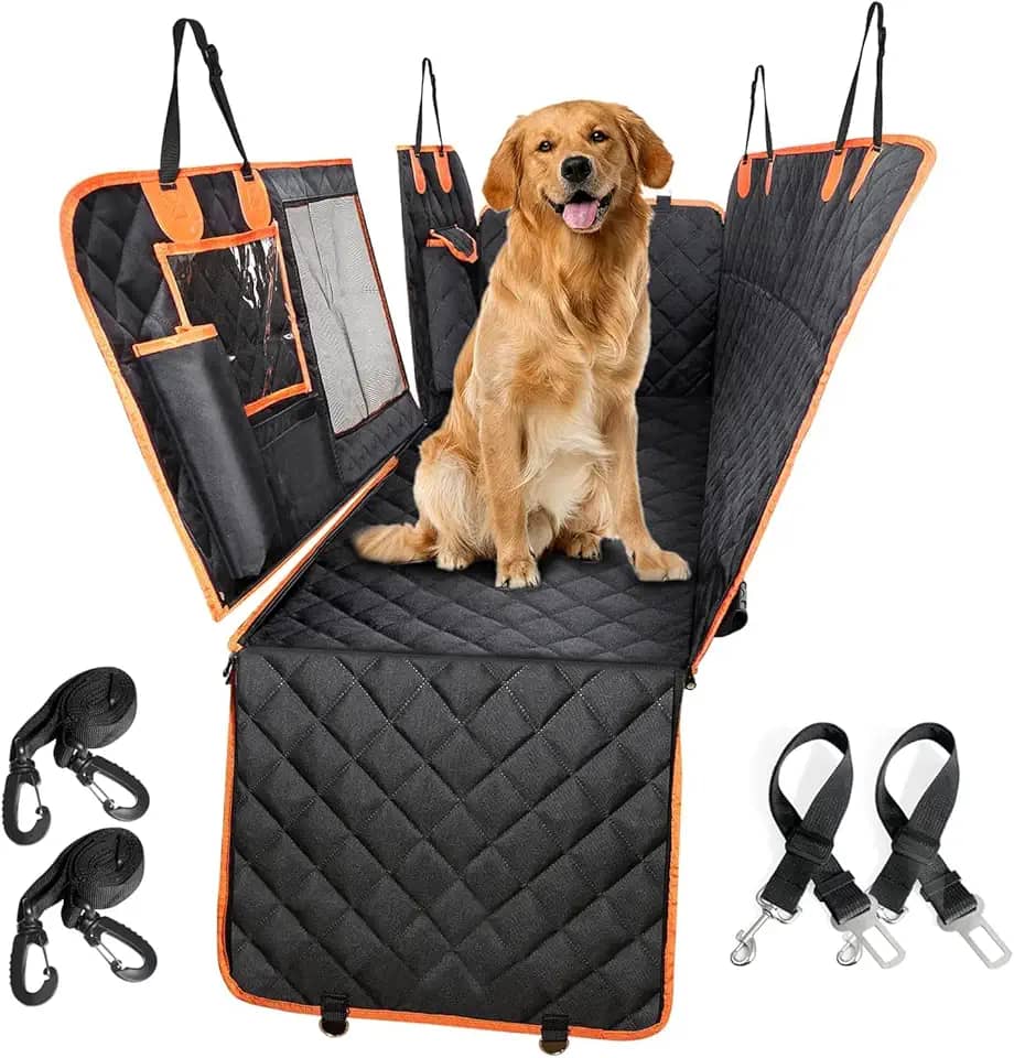 Capa Protetora Impermeável para Banco de Carro 5 em 1 Com Cinto de Segurança – Para Cachorros e Pets – Janela em Tela, Antiderrapante, Lavável – Banco do Passageiro ou Porta-Malas