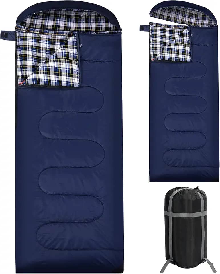 REDCAMP Saco de dormir de flanela de algodão para acampamento, mochilão, sacos de dormir envelope de clima frio para adultos com enchimento de 2/3/1,8 kg