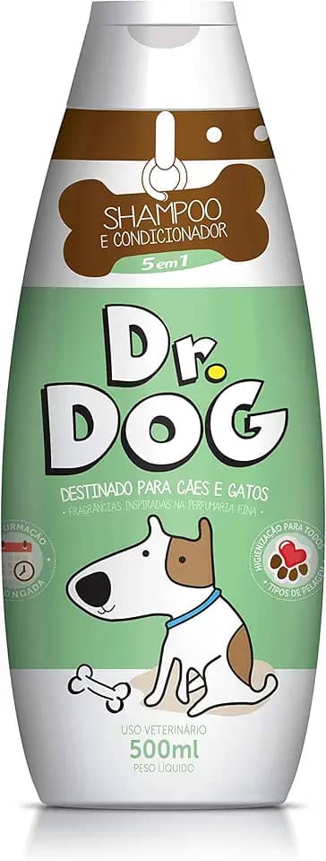 Shampoo e Condicionador pet Dr. Dog 5em 1 perfumaria fina -350mL, não arde os olhos, Hipoalergenico para cães e gatos
