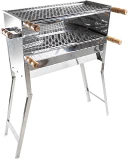 Churrasqueira Para Espetinho Inox a carvao Dobravel Portatil 60x25x90 Grelhas Inox Moeda