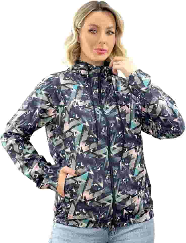 Jaqueta Feminina Corta Vento Estampada com Forro e Capuz – Esportiva, Casual, Leve e Resistente à Água – Marca Lufran – P ao EG
