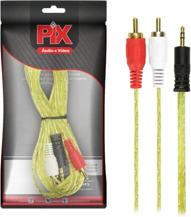 Cabo P2+Rca Cristal - P2 Estéreo + 2 Rca Macho 5M - Amarelo