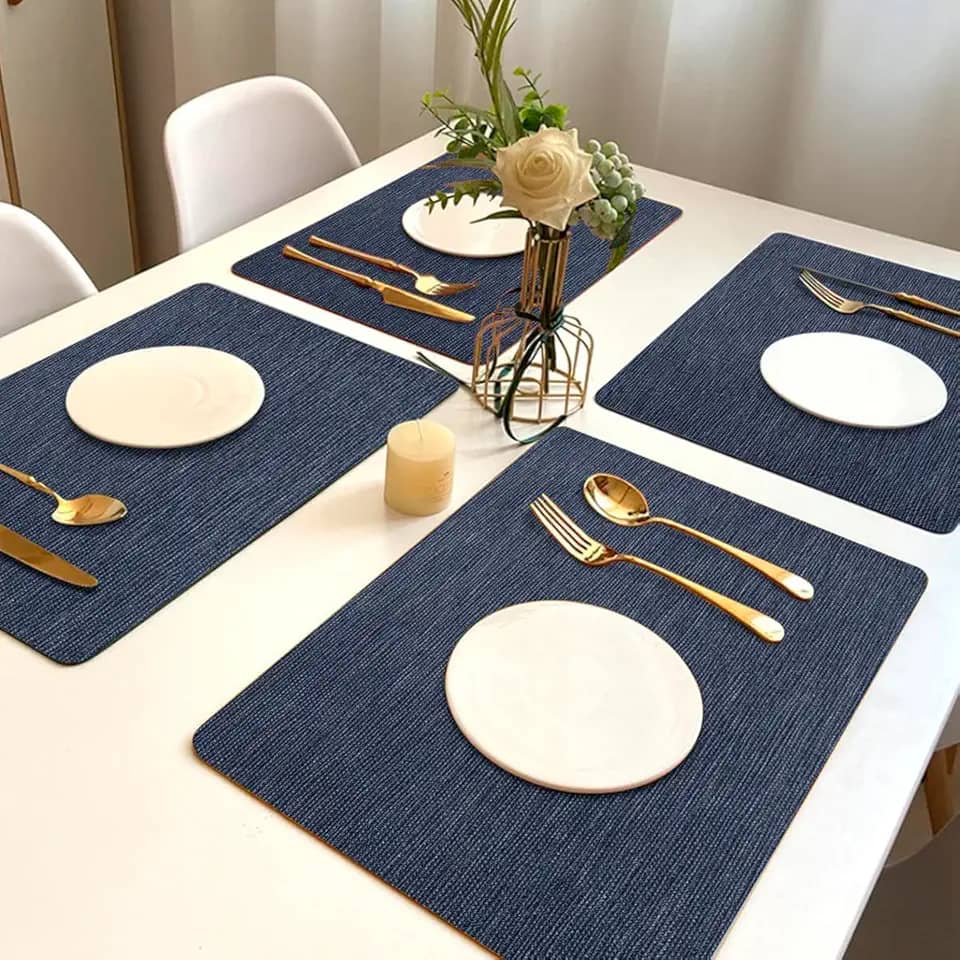 6 Jogo Americano Juta Azul - Impermeável Limpa Facil Pvc