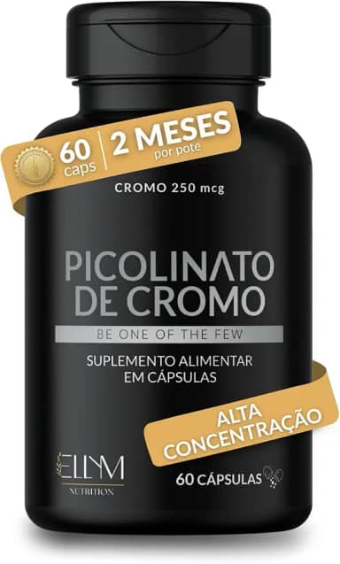 Picolinato De Cromo 250mcg Puro 60 Cápsulas Ellym Nutrition Alta Concentração 2 Meses Auxilia No Metabolismo De Proteínas, Carboidratos E Gorduras