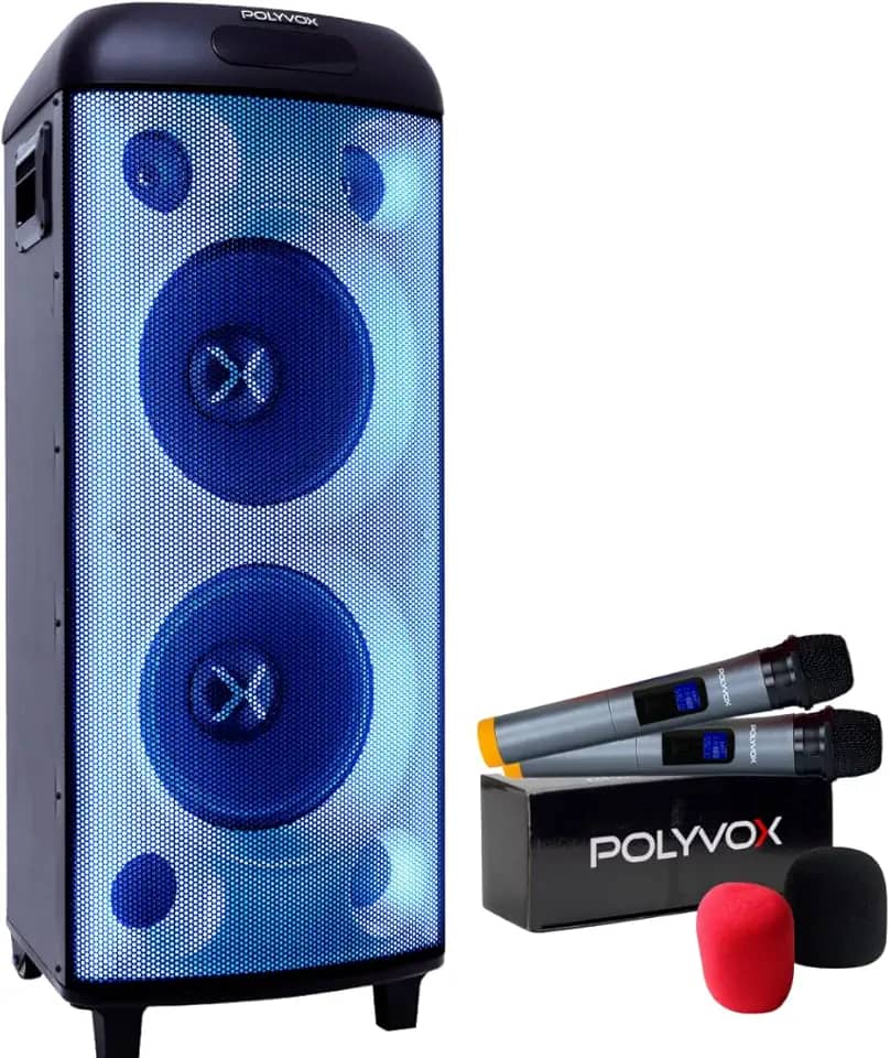 Polyvox, Caixa de Som Amplificada Polyvox Torre XT-990 TWS Bluetooth Full Led 2000W + Microfones sem fio