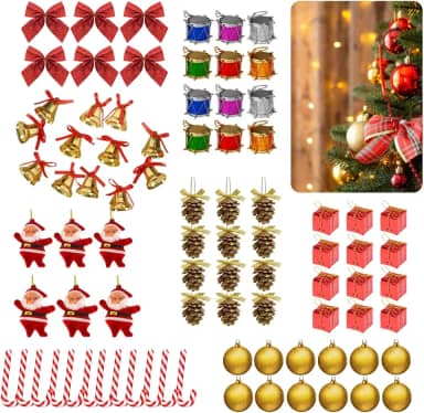 Kit 84 Enfeites de Natal Completo - Bolas, Laços, Sinos e Muito Mais - Decore Sua Árvore com Estilo e Praticidade