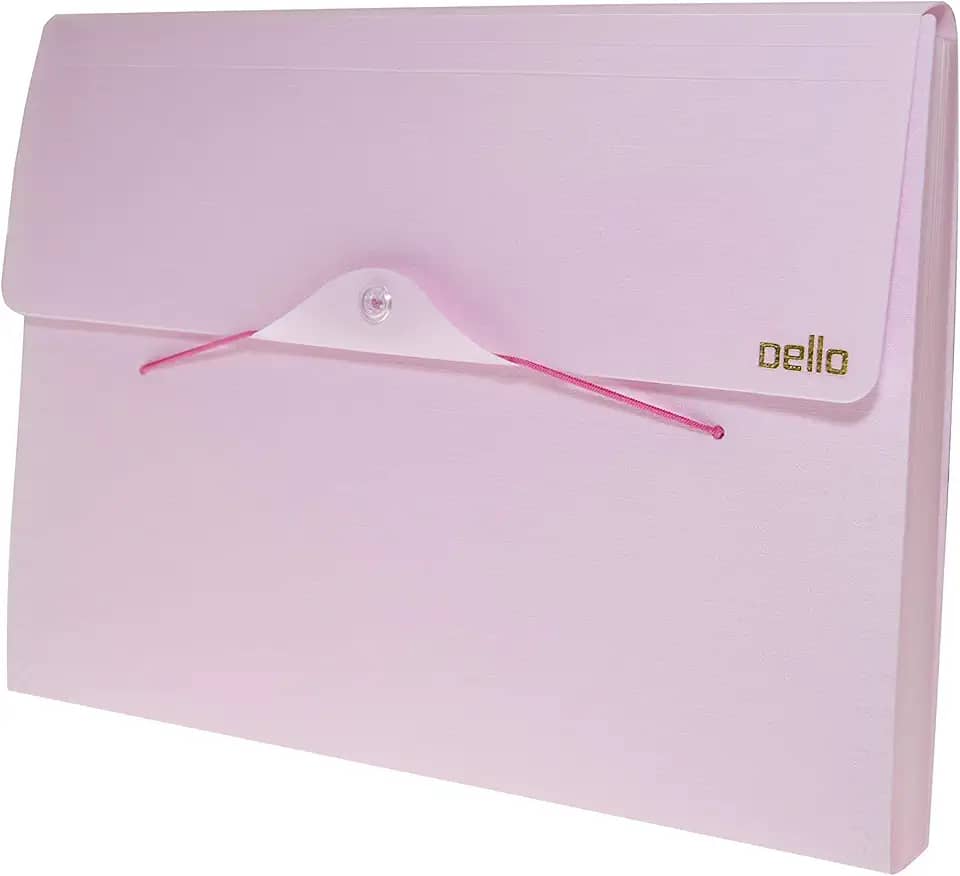 Pasta sanfonada A4 com 12 divisórias Linho serena Rosa pastel 6096.wp Dello