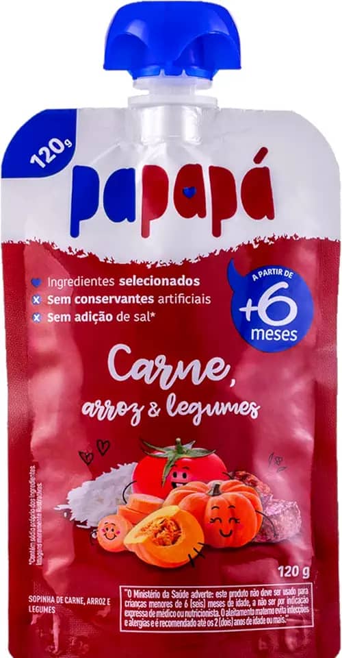 Papapá, Papinha infantil, Sabor Carne, Arroz e Legumes, 120g, Vermelho