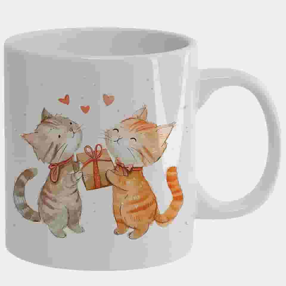 CANECA PORCELANA BRANCA - 325ml - GATINHOS PRESENTE AMIGO SECRETO 2