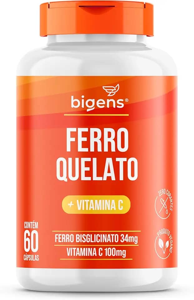 Ferro Quelato + Vitamina C Vegano, 60 Cápsulas Transparentes, Bigens
