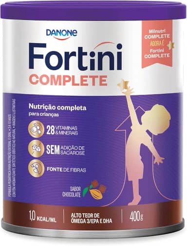 Fortini Complete Chocolate, Suplemento Infantil, 28 Vitaminas e Minerais, Fonte de Fibras e Ômega 3, 400g