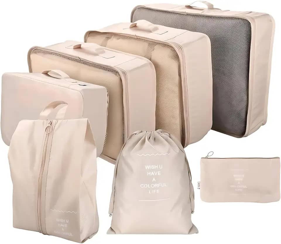 Kit Organizador de Malas para Viagem 7 Peças – Bolsas, Necessaire, Saco a Vácuo | Roupas, Sapatos, Maquiagem – Mala Organizada e Compacta – Ideal para Viagem e Bagagem de Mão