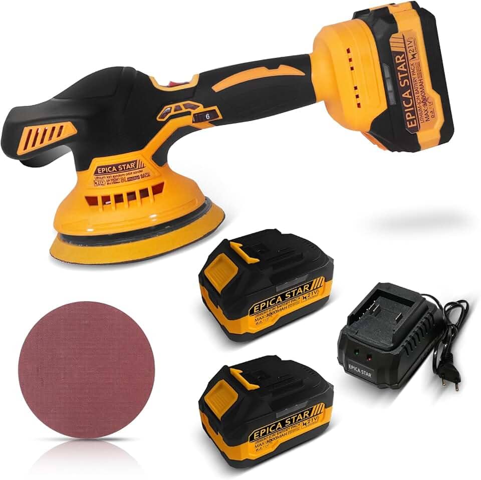 EPICA STAR Politriz Orbital Sem Fio EPICA STAR 21V com 2 Baterias, Motor Brushless, 6 Velocidades e Disco 150mm para Polimento Automotivo Profissional EP-10747