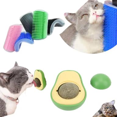2 Brinquedo Para Gato Catnip Bola Erva Gatos + Coçador Escova Maçageador para gato