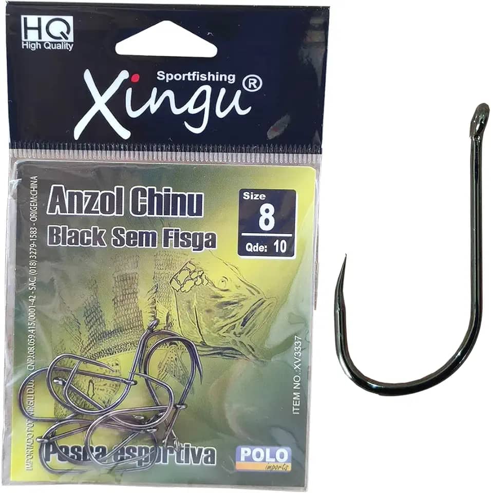 DoCarmo Anzol Chinu Black Sem Fisga N°8 Xingu - Kit com 10 Peças