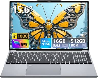 Laptop 2025, laptop com Celeron N150, topo de colo com SSD de 16 GB DDR4 de 512 GB, IPS de 15,6 polegadas 1080p, impressão digital com teclado retroiluminado, Win 11 Pro, laptops portáteis para