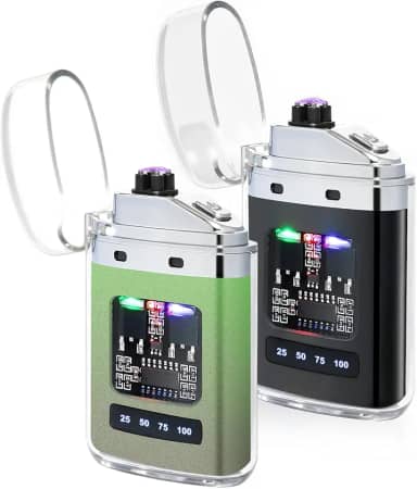 BAJISA Pacote com 2 isqueiros elétricos – Isqueiros de plasma recarregáveis por USB, isqueiros de plasma à prova de vento, isqueiro de metal de bolso com bateria de LED para festa de velas