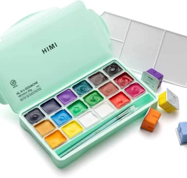 HIMI Conjunto de tintas guache, 18 cores, 30 g, conjunto de tinta guache gelatinosa, tinta não tóxica para tela e papel, materiais de arte para profissionais e mais (caixa verde