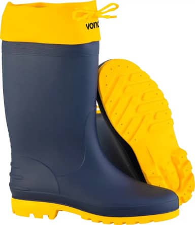 Vonder, Bota De Pvc Azul Com Polaina Amarela, Cano Médio, Sem Forro, 41/42