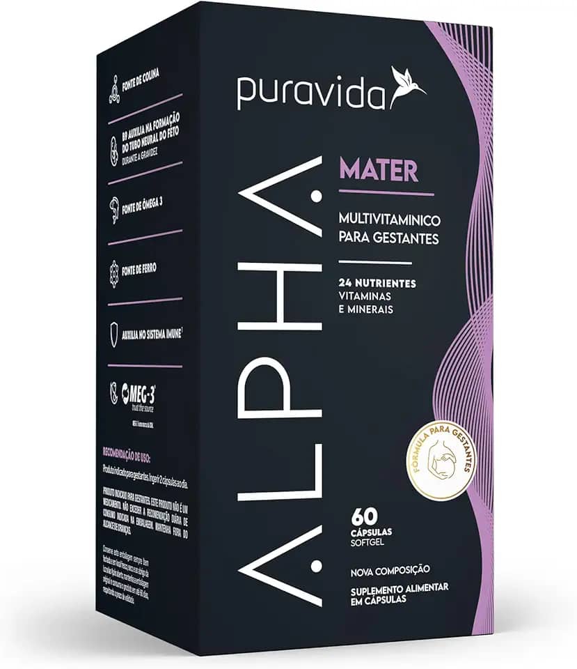 Puravida Vitaminas e Ômega 3 para Gestantes Alpha Mater 60 Cápsulas