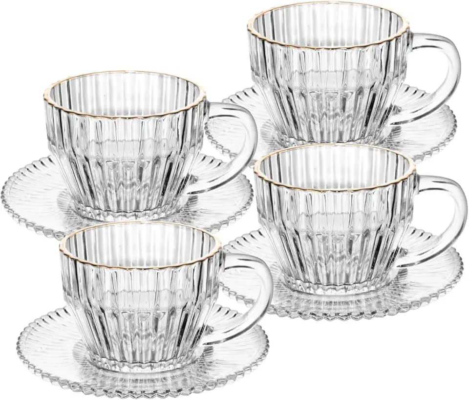 WOLFF - Conjunto 4 Xícaras de Chá de Cristal com Fio de Ouro Imperatriz 220ml