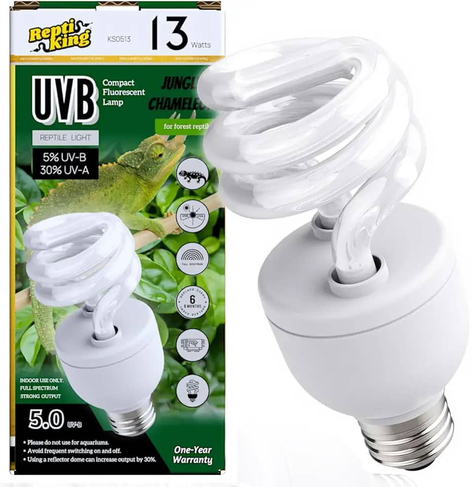 ReptiKing Lâmpada UVB para répteis, lâmpada UVB5.0 de 13 W, lâmpada de réptil UVA UVB para leopardo, lagartixa com crista, tartaruga, camaleão, lâmpadas UVB para répteis da selva