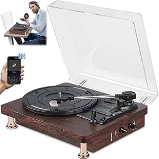 Nauerz 30 * 26 * 11 cm Leitor de Discos de Vinil com Alto-Falantes Embutidos, 110-220v Reprodutor de Discos de Vinil com Bluetooth, Toca-Discos Vintage de 3 Velocidades