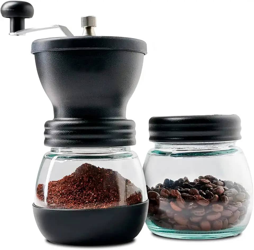 Moedor de Café Manual com Ajuste de Moagem, Recipientes de Vidro Duplos, Manivela Ergonômica, Construção Durável, para Café Expresso e Prensa Francesa