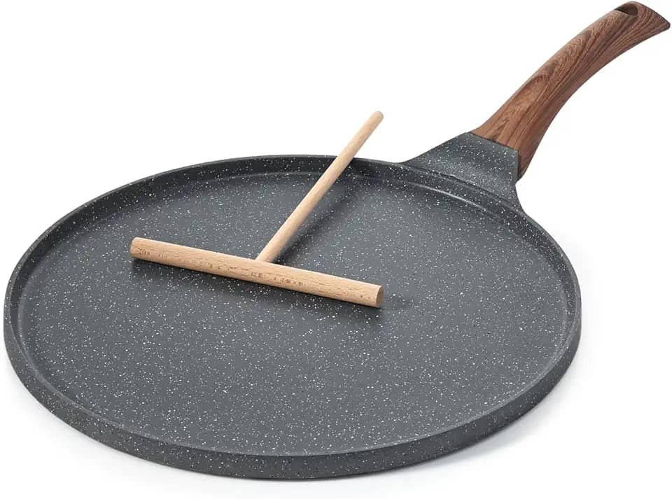 Frigideira de crepe antiaderente SENSARTE, revestimento de granito suíço, plana, para dosa, panqueca, 25,4 cm, tawa com cabo antitérmico, compatível com indução