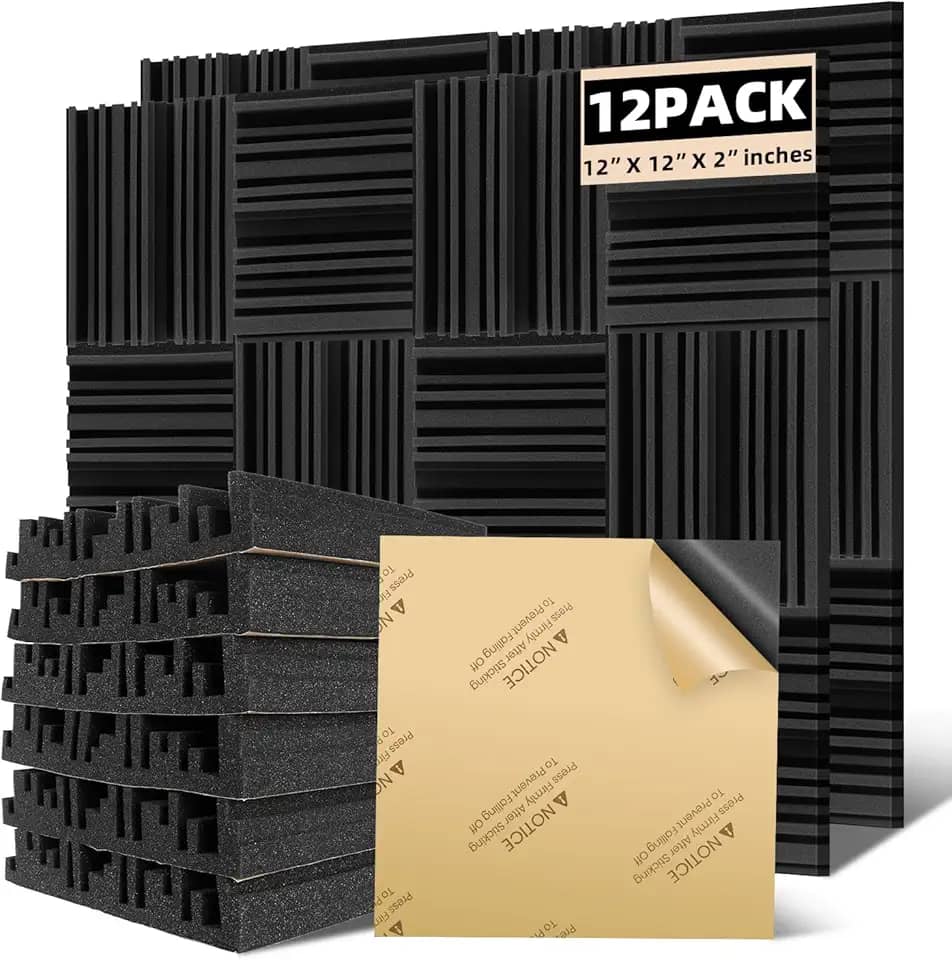 Painéis de espuma acústica, painéis autoadesivos de absorção de som, 30,5 x 30,5 x 5 cm de algodão bloco de absorção de som e cancelamento de ruído de alta densidade para gravação de estúdio,