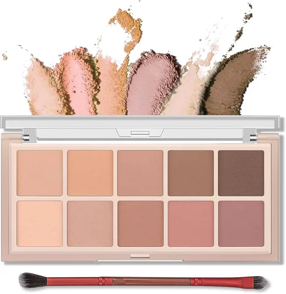 Erinde Paleta de sombras nude de 10 cores, maquiagem de sombra marrom bege claro fosco, ultra-misturável, pigmentada de longa duração, palete de maquiagem neutra para olhos com pincel, kit de presente