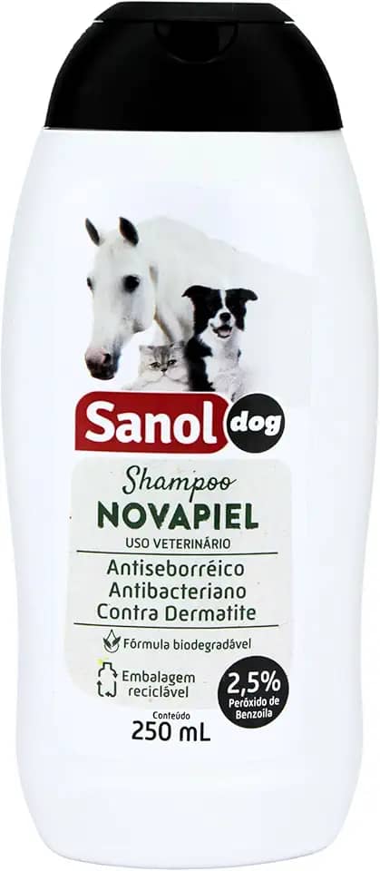 Sanol Dog Shampoo De Pêlos Para Cães / Gatos E Cavalos Novapiel 250 Ml Branco