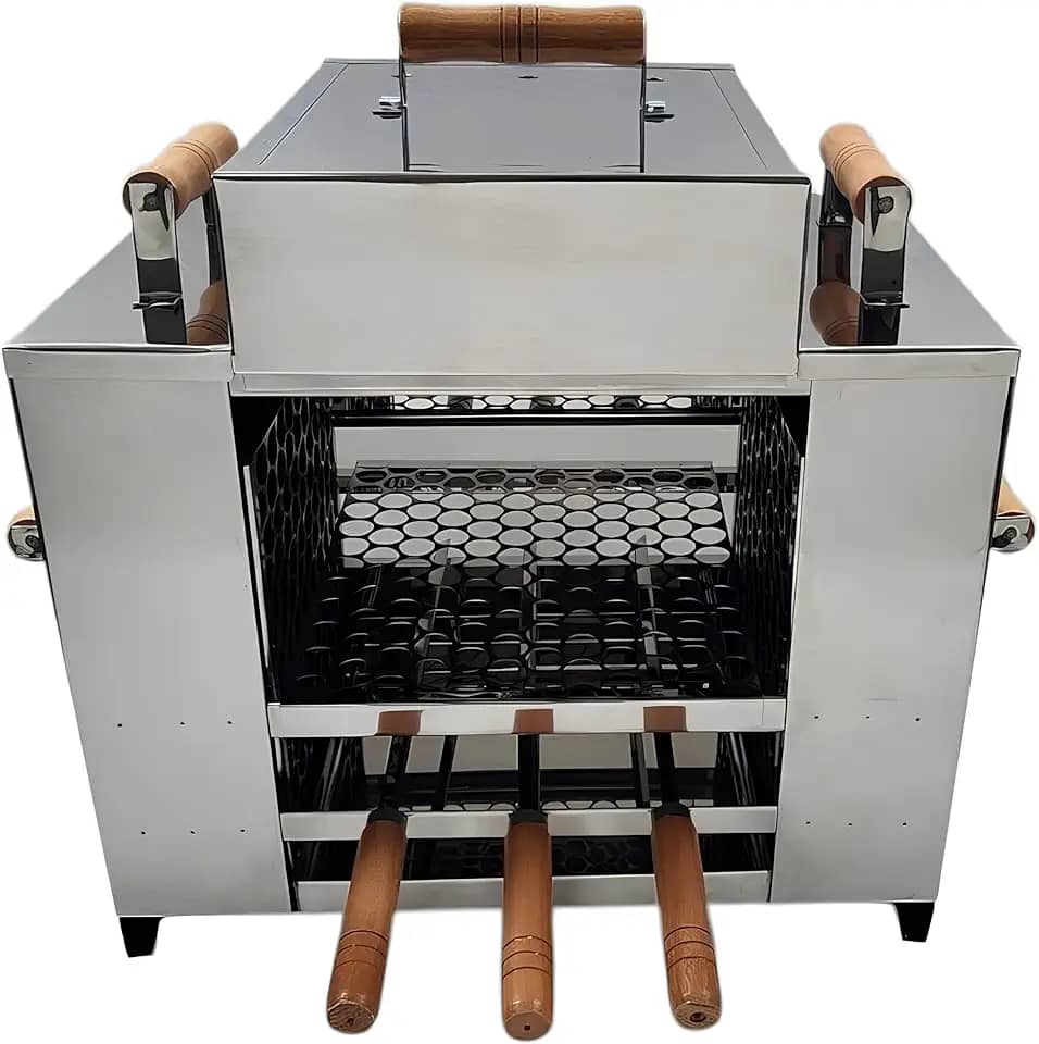 Churrasqueira Ecológica Sem Fumaça Apartamento Grande 3 Andares 2 Grelhas + 3 Espetos Com Tampa a Bafo Bancada Aço Inox