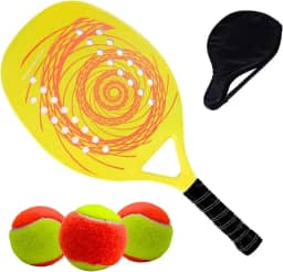 Kit Raquete Para Beach Tennis Profissional em Fibra Carbono Com Capa Protetora e 3 Bolinhas de Beach Tennis Para Iniciantes e Profissionais