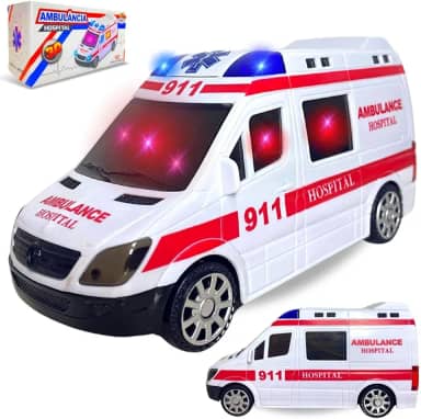 Carrinho De Ambulância Bate E Volta Com Música E Luz 3 D Brinquedo