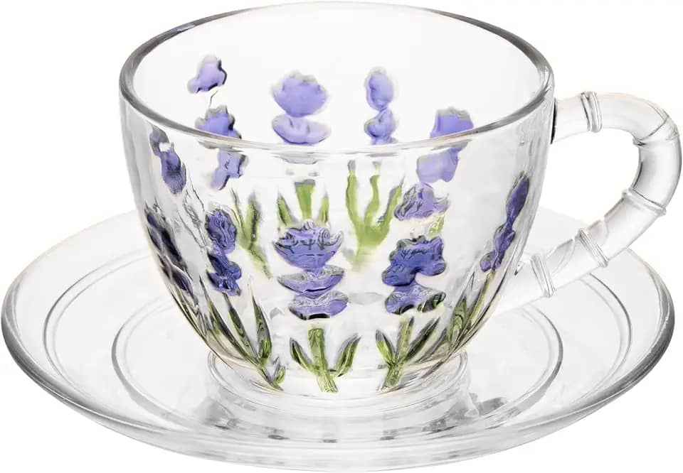 LYOR - Xícara de Chá Lavanda Hand Painting 220ml Cristal