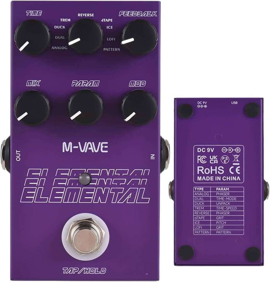 KINGSTER M-VAVE VEDO Pedal de Delay Digital Elemental: 9 Efeitos de Atraso, Modos TAP/HOLD, Alimentação USB/DC 9V, Design em Ferro Roxo Resistente - Perfeito para Guitarra, Baixo