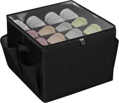 LOVSTORAGE Organizador de sapatos para armário, serve para 16 pares, recipientes de armazenamento grande com tampa transparente, divisórias ajustáveis dobráveis para armazenamento de sapatos, suporte