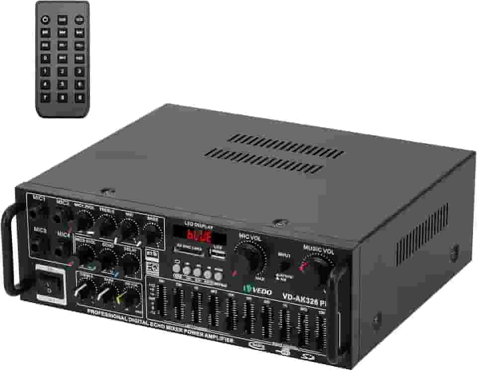 VEDO Amplificador de potência Bluetooth 2.1 de 300 W, 12 V, 110 V/220 V para áudio automotivo e residencial, com controle remoto e subwoofer