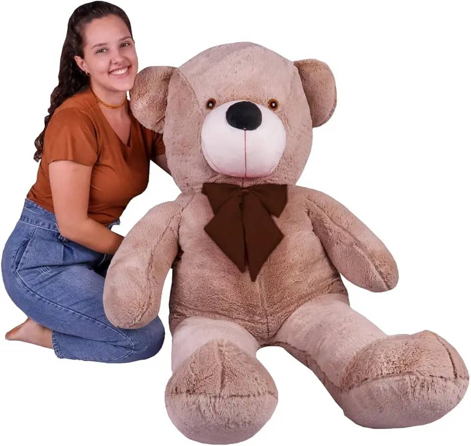 Urso de Pelúcia Gigante com Laço, 110 cm, Teddy Bear (Urso Avelã com Laço Tabaco)