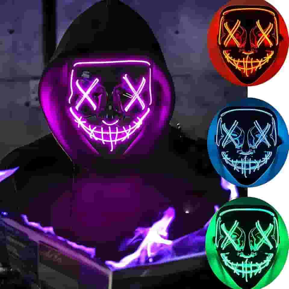 Mascara Led Neon Cosplay Festa Fantasia Terror Masculino Feminino Infantil Adulto Halloween Carnaval Rave
